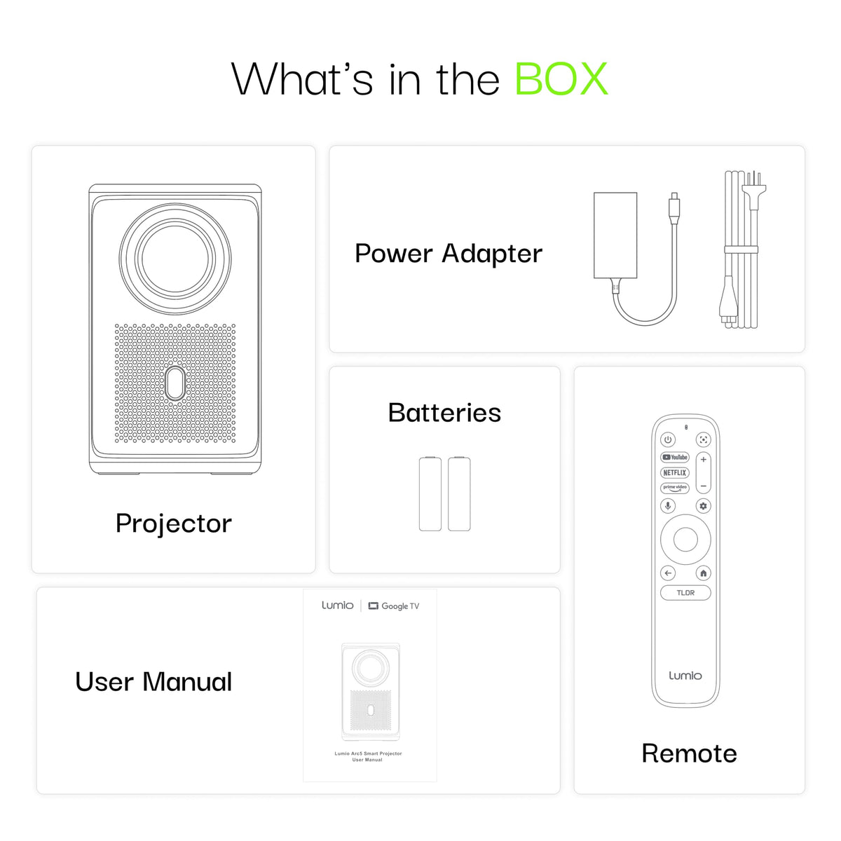 Lumio Arc 5 Portable Home Projector | Official Google TV with Netflix | Native 1080p Full HD | 4K Support | 200 ANSI Lumens | Auto Keystone | Dolby Audio | Sealed Light Engine | Bluetooth Speaker