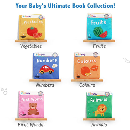 Firstcry Intellibaby 6-Book Set – Soft Sensory Cloth Books for Babies, Crinkle Sound & Washable, Early Learning Themes Animals,Fruits,Numbers,Non-Toxic & Educator Recommended,Gift for Babies 6+ Months