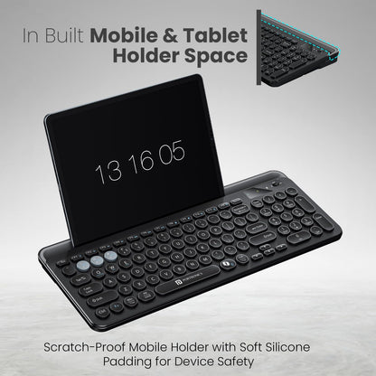 Portronics Bubble 3.0 Wireless Keyboard with Bluetooth + 2.4 GHz USB Receiver, Rechargeable Battery, Dual Height Adjustment, Multimedia Hotkeys with Numpad, for Laptop, PC, Smartphone, Tablet(Black)