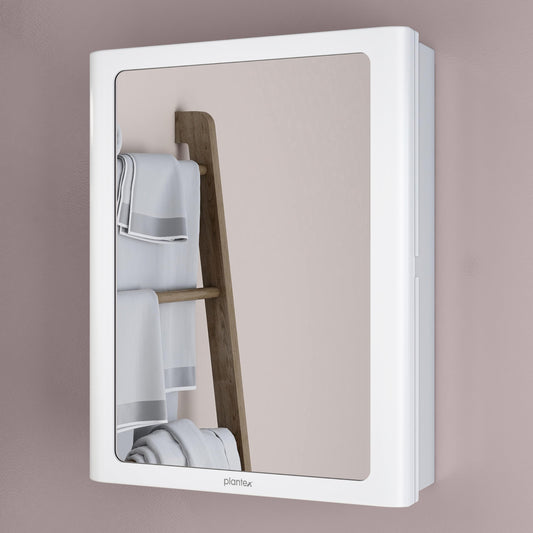Plantex Bathroom Cabinet with Mirror/ABS Bathroom Storage Cabinet/Mirror Cabinet for Wall/Mirror with Storage for Bathroom(14x18 Inch, White)