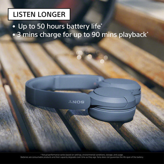 Sony WH-CH520 Wireless Bluetooth Headphones On Ear with Mic, Up to 50Hrs Battery, Quick Charge, DSEE Upscale, Multipoint Connectivity, Voice Assistant, Customized EQ-Blue Model : YY2958