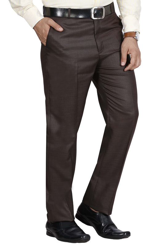 Mc Henry McHenry Men's Solid Formal Regular Fit Polyviscose Darkbrown Trousers(Brown4003-32_Color:Brown_Size:32)