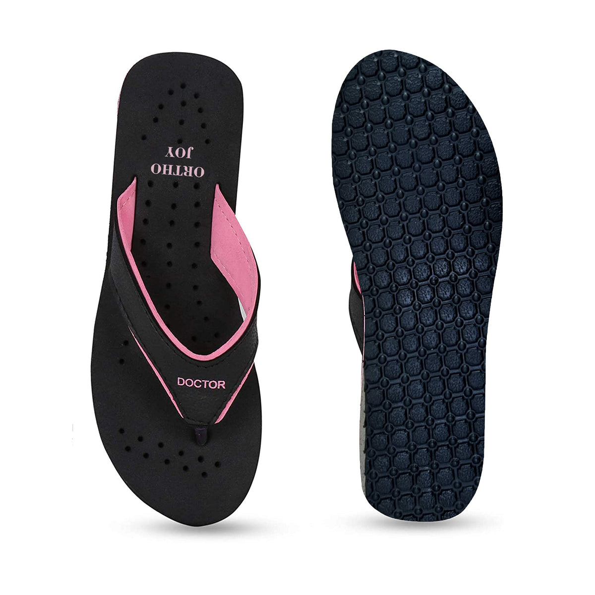 DOCTOR EXTRA SOFT Care Diabetic Orthopedic Pregnancy Flat Super Comfort Dr Flipflops and House Slippers For Women's and Girl's D-18-Black Pink-5 UK