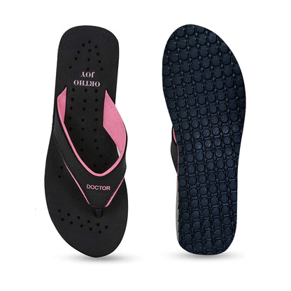 DOCTOR EXTRA SOFT Care Diabetic Orthopedic Pregnancy Flat Super Comfort Dr Flipflops and House Slippers For Women's and Girl's D-18-Black Pink-5 UK