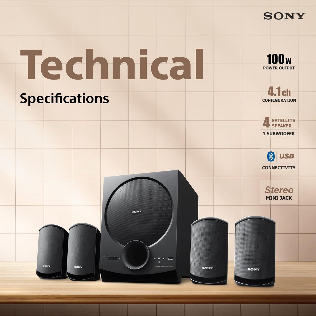 Sony SA-D40M2 All in One 4.1ch Home Theatre System with 100W Power Output and Powerful Subwoofer – Black (Model no.YY2090C)