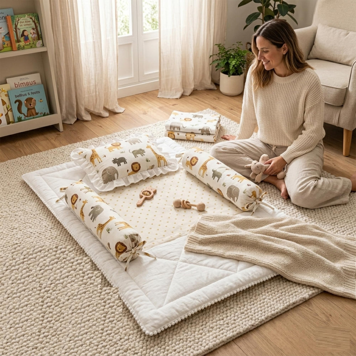 NWF Premium Cotton Baby Bedding Set, Unisex Animal Print, 26×40 Inches
