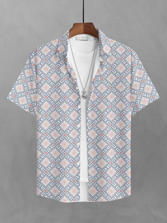 BULLMER Cotton Trendy Regular Fit Printed Causal Shirt for Men - Pack of 1 Blue4 Small
