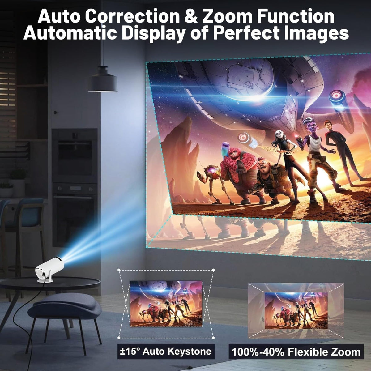 OLV Portable Smart Mini Projector, 4K 1080P Full HD Projector Supports Netflix, Prime and YouTube Etc. WiFi 5G, BT-5.0, Cinema Projector 180° Android 11, Compatible with TV Stick/Windows/iOS/Android