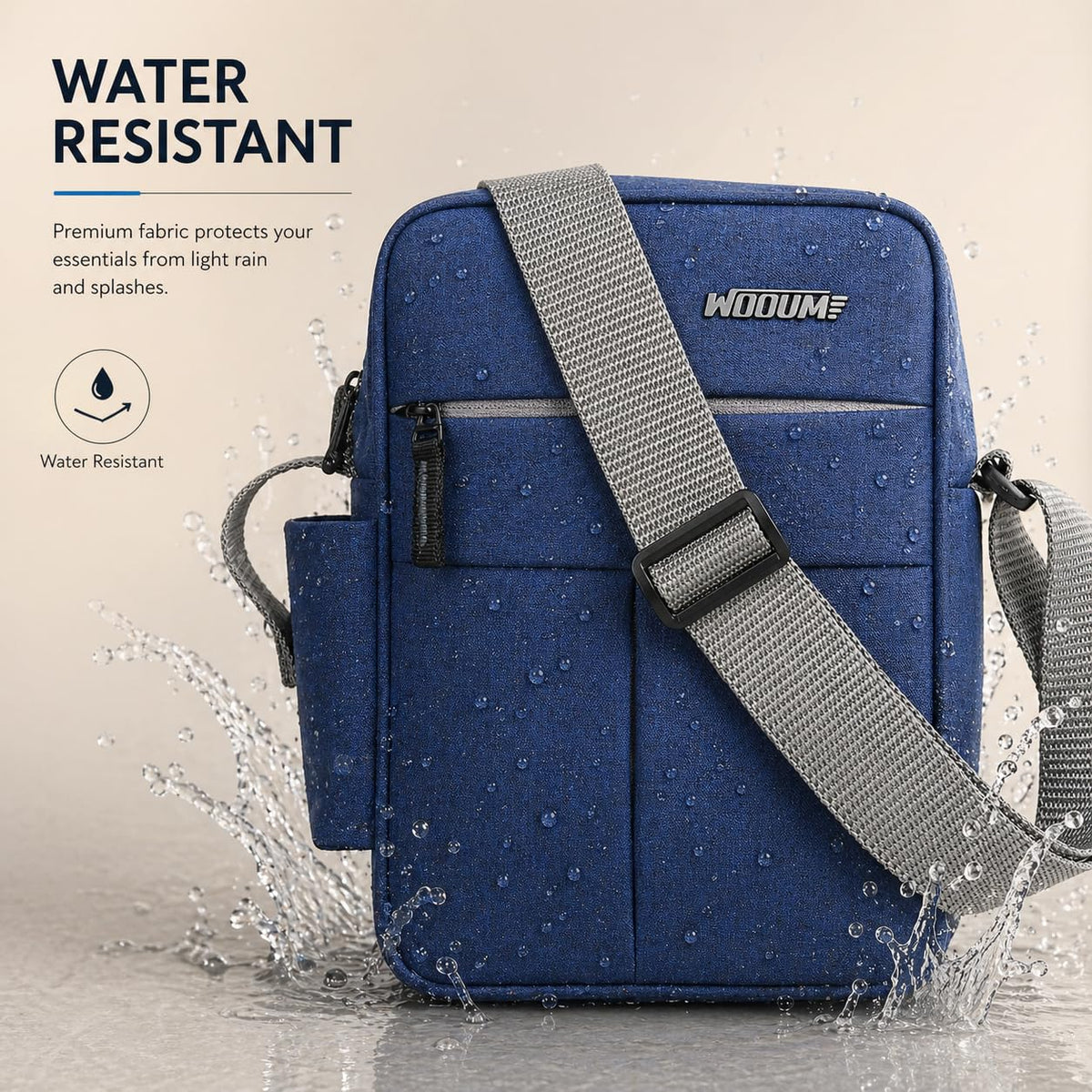 Wooum Water Resistance Side Bag - Travel Bag - Office Business Bag - Cross Body Bag - Messenger Bag - Sling Bag for Men and Women Adjustable Strap (Navy Blue)