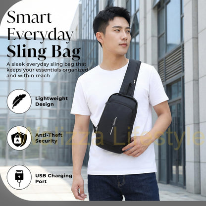 Walizza Lifestyle Sling Bag for Men & Women– Crossbody Sling Bag for Travel, Cycling & Hiking | Waterproof Shoulder Bag with Compartment and Zipper Pockets (Matte-Black)