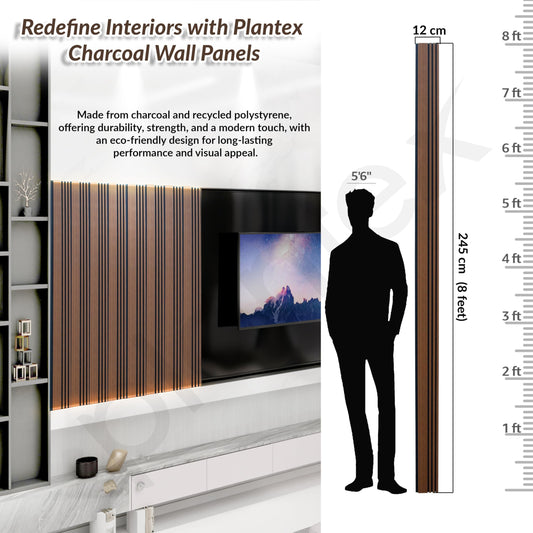 Plantex Wall Panels/Wooden Louvers Panel for Wall 8 Feet/Charcoal Panel for Interior Wall Décor/3D Wall Panel - Pack of 3 Covers - 9 Sq. Ft, Size-5 Inch x 8 Feet (Wooden - Modern Strip)