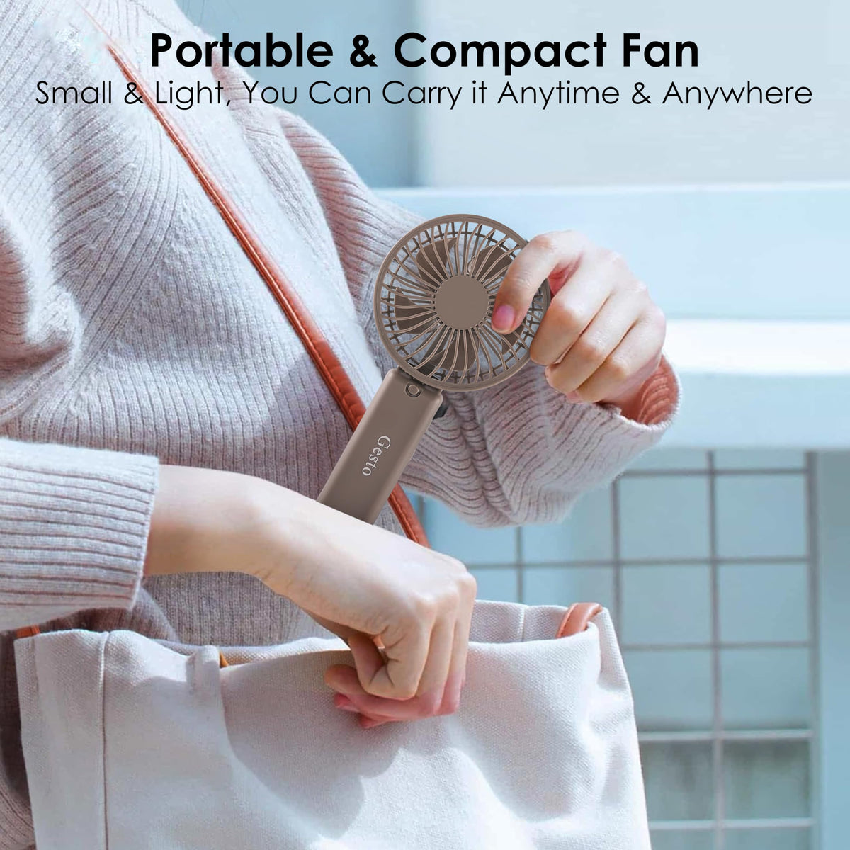 Gesto Portable Fan Rechargeable with LED Light – Foldable Mini Fan, Small Fan,USB Charging Hand Fan with 1200mAh Battery & 3 Speed Modes | Travel, Makeup, Kitchen,Women’s Personal Pankhaa - Grey