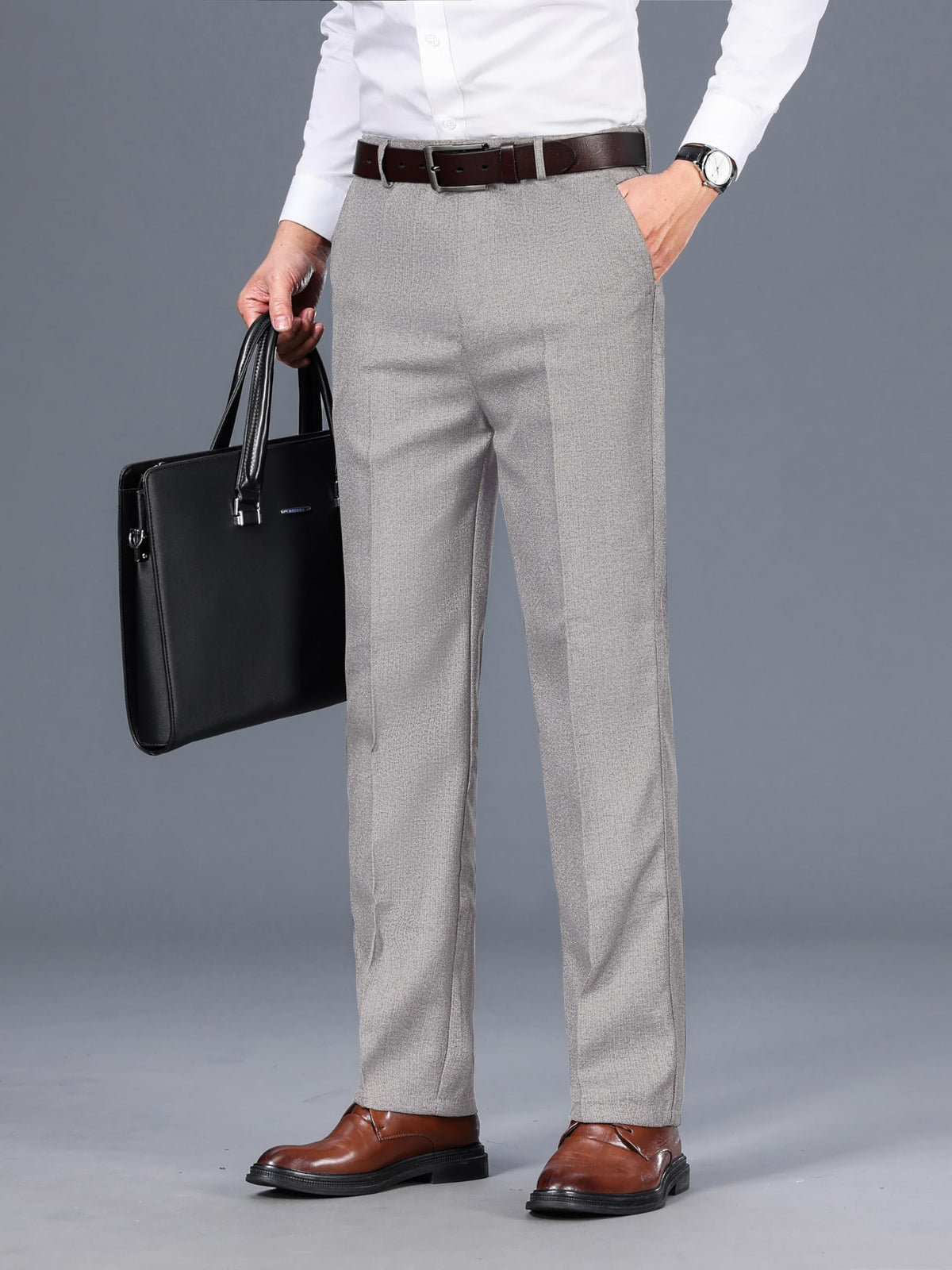 AVANOVA Men’s Light Grey Casual Pants – Stylish Regular Fit Trousers for Men, Comfortable Office & Casual Pant, Modern Formal Look (Trouser 270 Light Grey-30)