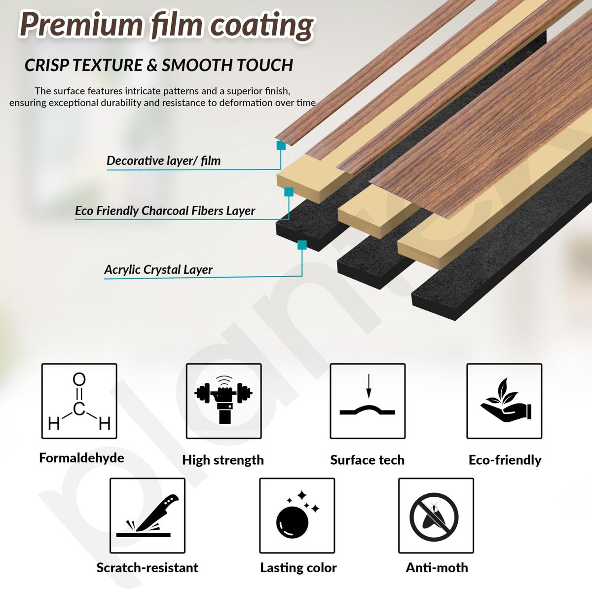 Plantex Wall Panels/Wooden Louvers Panel for Wall 8 Feet/Charcoal Panel for Interior Wall Décor/3D Wall Panel - Pack of 3 Covers - 9 Sq. Ft, Size-5 Inch x 8 Feet (Wooden - Modern Strip)
