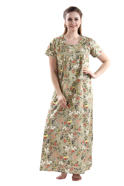 AV2 Women Printed Cotton Nightwear Nighty Maxi Grey Medium 7104