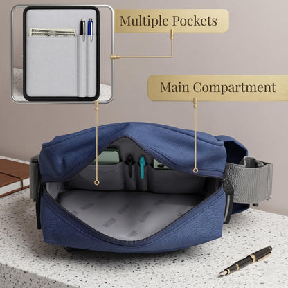 Wooum Water Resistance Side Bag - Travel Bag - Office Business Bag - Cross Body Bag - Messenger Bag - Sling Bag for Men and Women Adjustable Strap (Navy Blue)