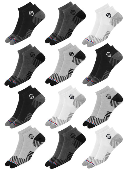 SWAGR 12 Pairs Sports Cotton Ankle Length Socks for Men, Pack of 12., Assorted