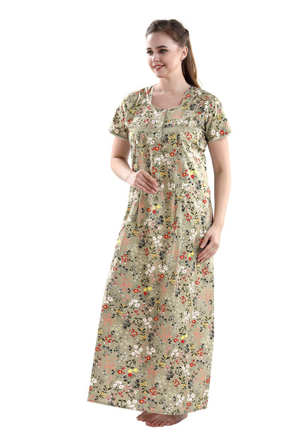 AV2 Women Printed Cotton Nightwear Nighty Maxi Grey Medium 7104