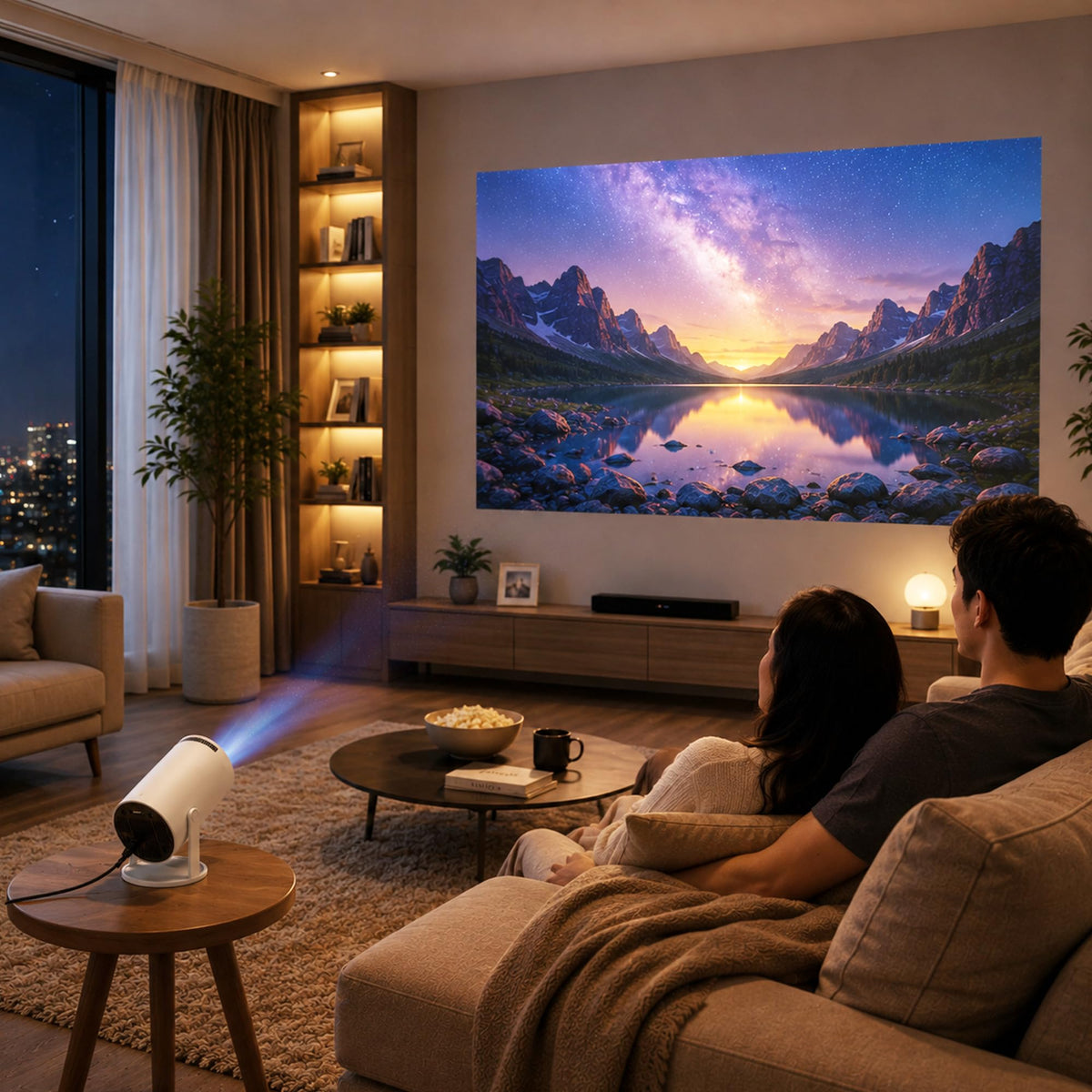 OLV Portable Smart Mini Projector, 4K 1080P Full HD Projector Supports Netflix, Prime and YouTube Etc. WiFi 5G, BT-5.0, Cinema Projector 180° Android 11, Compatible with TV Stick/Windows/iOS/Android
