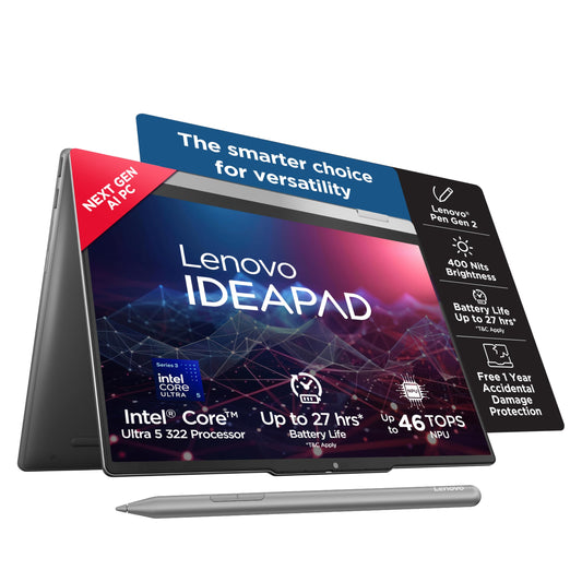 Lenovo IdeaPad 5 2-in-1 Convertible Laptop Intel Core Ultra 5 322 16GB RAM 512GB SSD 14" (35.5cm) WUXGA IPS Copilot+PC Windows 11 MS365 Basic+Office 2024 Pen 2 1Yr ADP Grey 1.54Kg 83UG000HIN