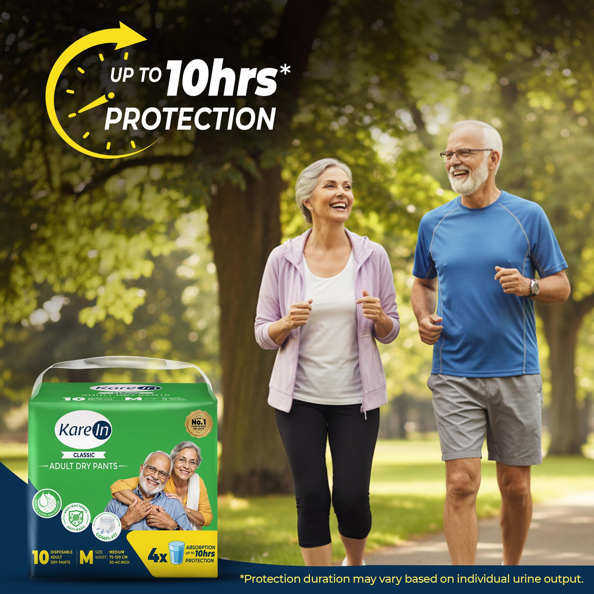 Karein Classic Adult Diaper Pant M Size, Medium, Waist (75-100 cm 30'-40'), 10 Unit, Long Protection Hour, Unisex, Quick & Even Absorption, Anti-Bacterial, Leakproof, Odour Control, Wetness Indicator