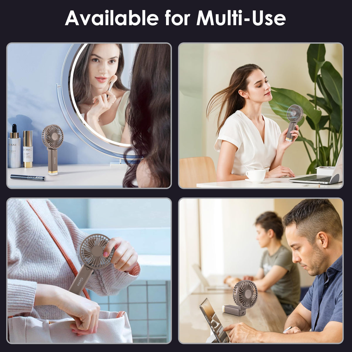 Gesto Portable Fan Rechargeable with LED Light – Foldable Mini Fan, Small Fan,USB Charging Hand Fan with 1200mAh Battery & 3 Speed Modes | Travel, Makeup, Kitchen,Women’s Personal Pankhaa - Grey
