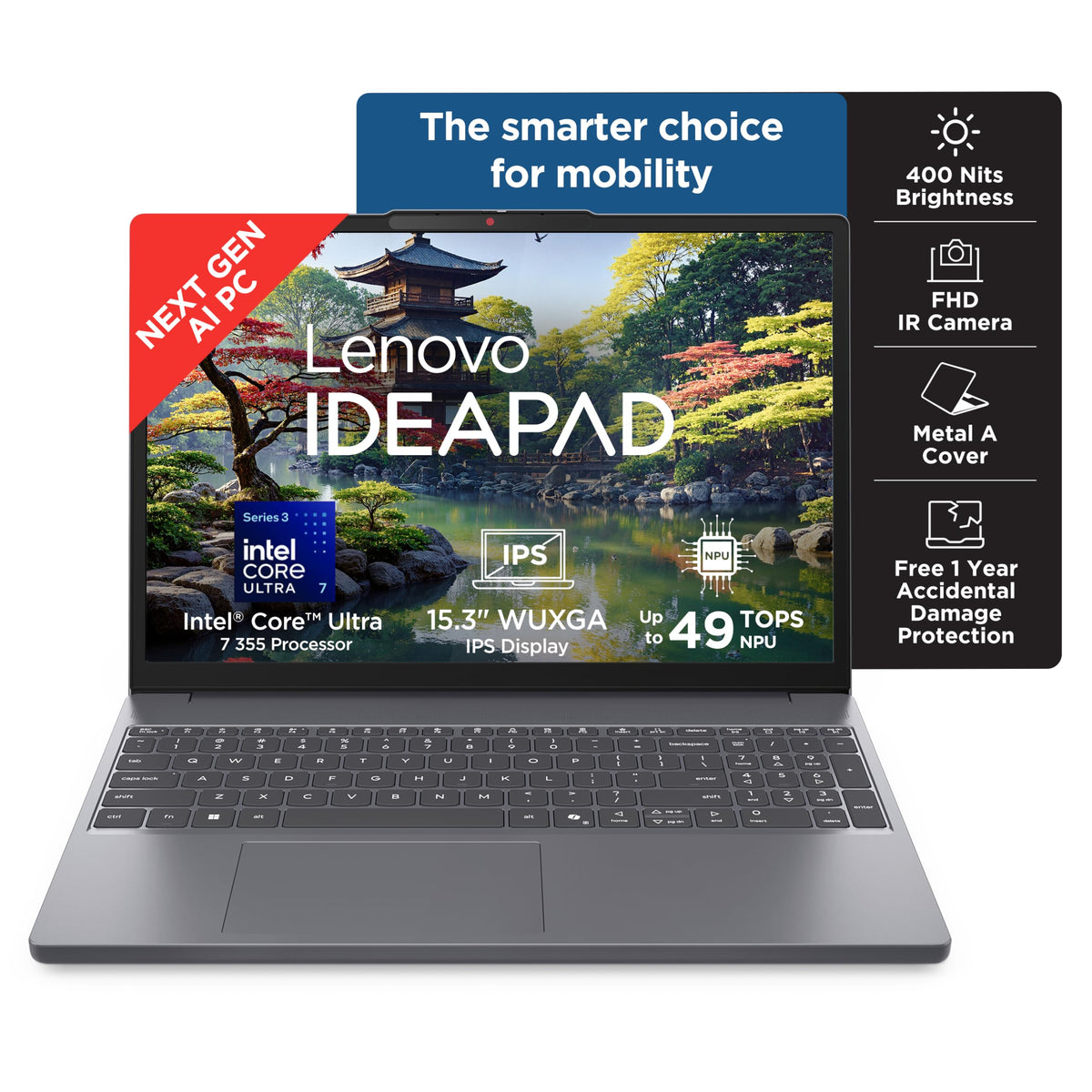 Lenovo IdeaPad Slim 3 Intel Core Ultra 7 355 Next-Gen AI PC (16GB RAM/512GB SSD/15.3" (38.86cm)/WUXGA IPS/Copilot+ PC/Windows 11/MSO 365 Basic+Office 2024/Backlit Keyboard/Grey/1.6Kg), 83UR009PIN