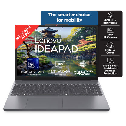 Lenovo IdeaPad Slim 3 Intel Core Ultra 7 355 Next-Gen AI PC (16GB RAM/512GB SSD/15.3" (38.86cm)/WUXGA IPS/Copilot+ PC/Windows 11/MSO 365 Basic+Office 2024/Backlit Keyboard/Grey/1.6Kg), 83UR009PIN