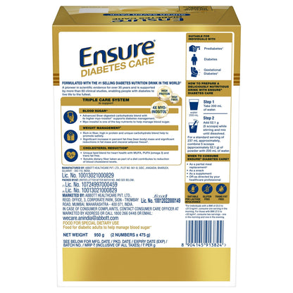 Ensure Diabetes Care Vanilla 950gm |Support Blood Sugar, Weight Management, Cholestrol Reduction |High Protein, High Fibre, 4 Myo-inositol |Zero Added Sucrose