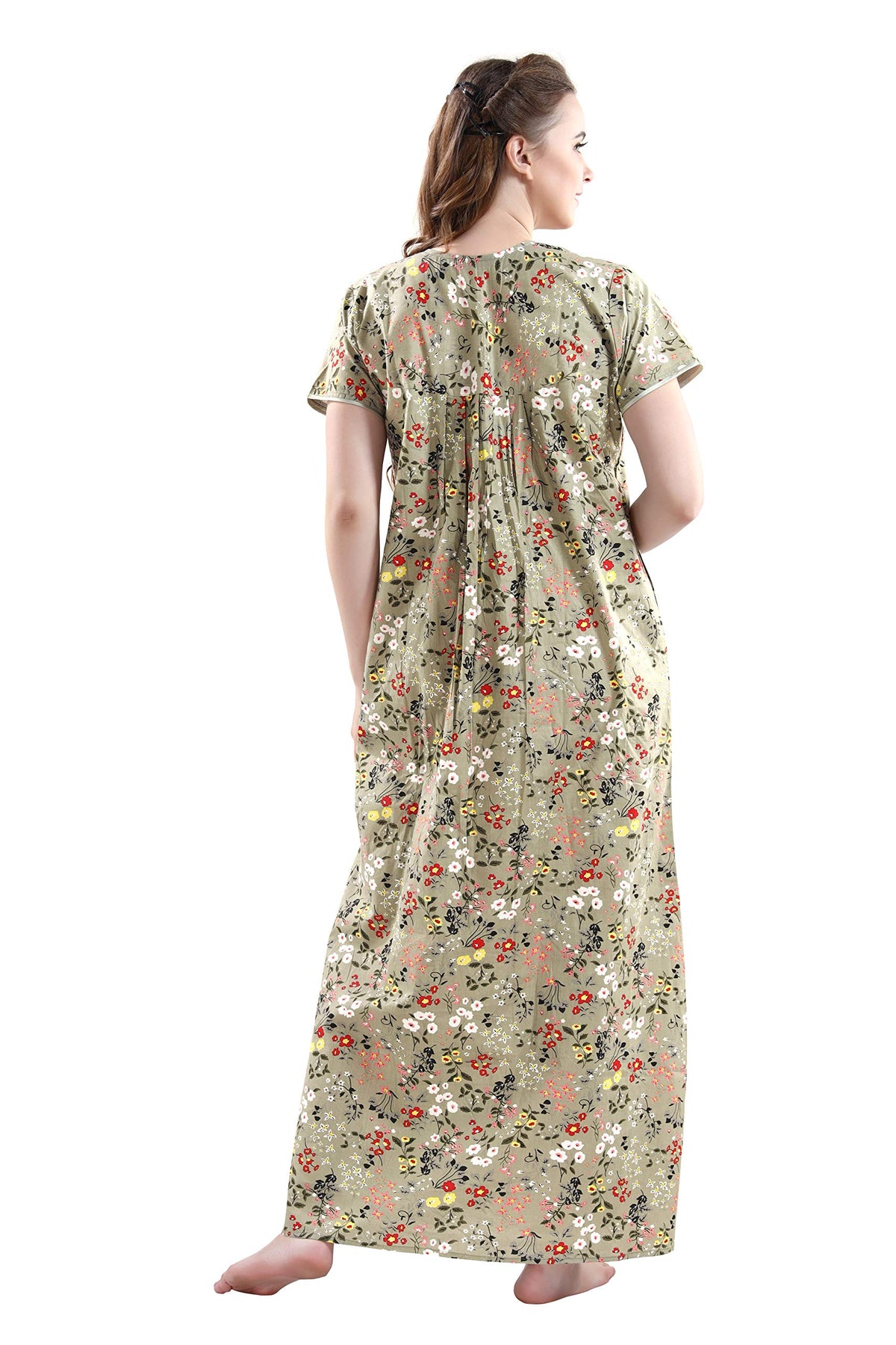 AV2 Women Printed Cotton Nightwear Nighty Maxi Grey Medium 7104