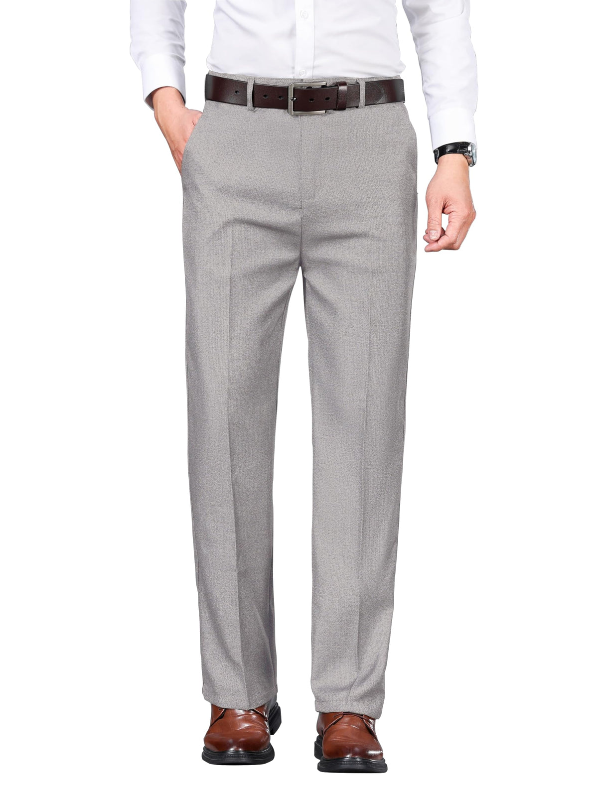 AVANOVA Men’s Light Grey Casual Pants – Stylish Regular Fit Trousers for Men, Comfortable Office & Casual Pant, Modern Formal Look (Trouser 270 Light Grey-30)
