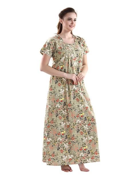 AV2 Women Printed Cotton Nightwear Nighty Maxi Grey Medium 7104