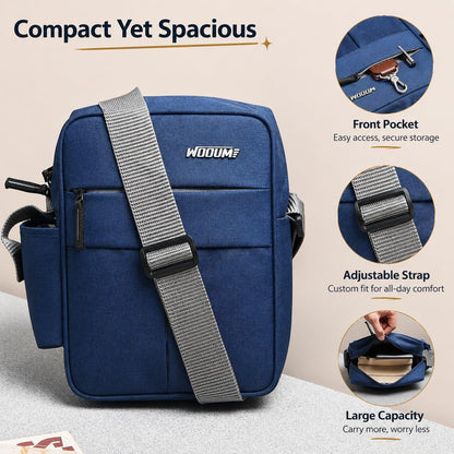 Wooum Water Resistance Side Bag - Travel Bag - Office Business Bag - Cross Body Bag - Messenger Bag - Sling Bag for Men and Women Adjustable Strap (Navy Blue)