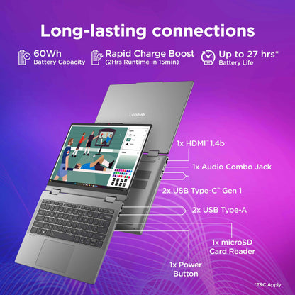 Lenovo IdeaPad 5 2-in-1 Convertible Laptop Intel Core Ultra 5 322 16GB RAM 512GB SSD 14" (35.5cm) WUXGA IPS Copilot+PC Windows 11 MS365 Basic+Office 2024 Pen 2 1Yr ADP Grey 1.54Kg 83UG000HIN
