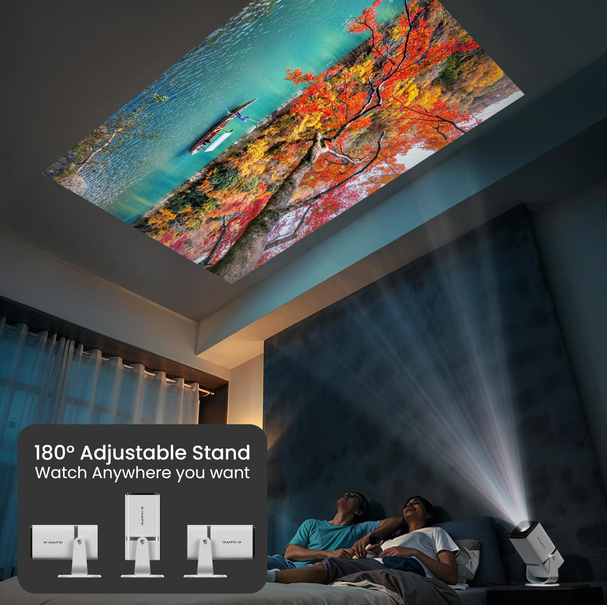 E GATE Atom 3X Projector 4k Ultra HD Full HD 1080p Native Automatic Home Projector for Room | 300 ISO | Rotatable Design | Android Netflix Prime | ARC-HDMI USB WiFi-6 BT Screen Mirroring Egate
